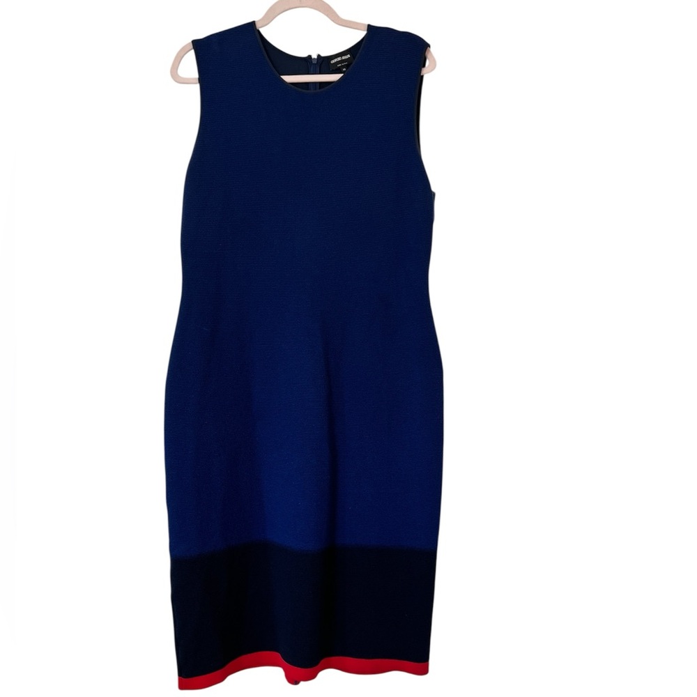 Giorgio Armani‎ Women’s Navy Blue Wool Blend Sleeveless Pencil Dress Size 48